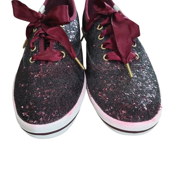 Keds x Kate Spade New York Champion Glitter Size Glitter Sneakers Black Burgundy - Picture 12 of 16